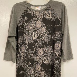 Gray Floral Black Background LuLaRoe Randy Medium